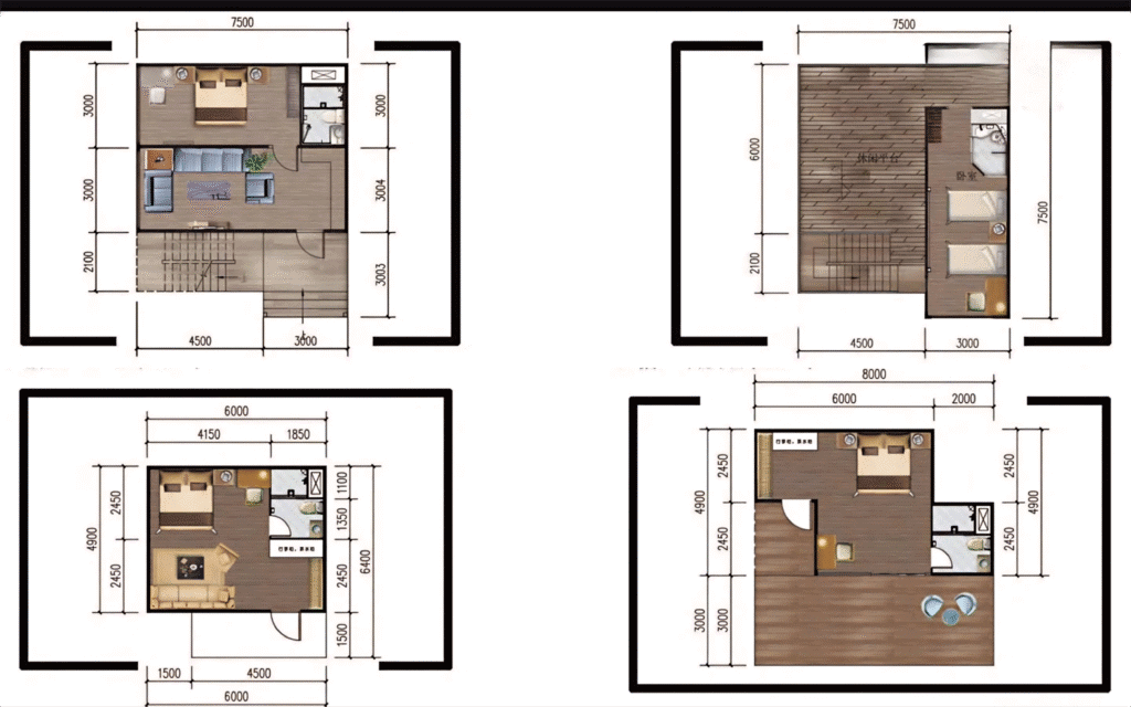 High-quality modular tiny home floor plan with modern design, efficient space utilization, and customizable layouts for sustainable living.